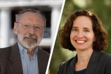 History professor emeritus Joseph Miller, left, and School of Law Dean Risa Goluboff become the University's 37th and 38th fellows of the American Academy of Arts and Sciences. (Photos by Dan Addison, left, and UVA School of Law)
