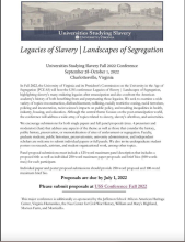 Call for papers: 2022 Legacies of Slavery Landscapes of Segregation, Universities Studying Slavery Conference